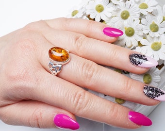 Amber Ring, Handmade Amber Ring, Natural Amber Ring, Oval Amber Ring, Golden Amber Ring, Amber Stone Ring, Amber Jewelry,Amber Gift,Gemstone