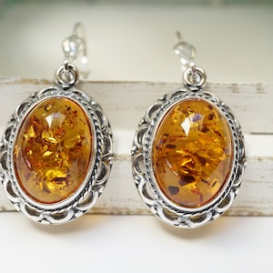 Natural Baltic Amber Earrings, Amber Earrings, Amber Dangle Earrings,  Vintage Style Amber Earrings, Vintage, Baltic Amber, Amber Jewellery