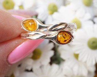 Anillo de ámbar, anillo de ámbar pequeño, anillo de tulipán de ámbar, anillo de tulipán, anillo ajustable, anillo de ámbar báltico, anillo de ámbar naranja, joyería de ámbar, ámbar