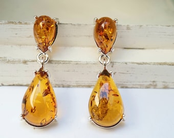 Natural Baltic Amber Earrings, Amber Earrings, Golden Amber Earrings, Amber And Sterling Silver Earrings, Amber Dangle Earrings,Organic Gift