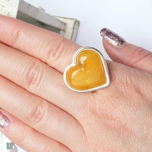 Amber Heart Ring, Love Baltic Amber Ring, Butterscotch Amber Ring, Yellow Amber Ring, Amber Ring, Amber Jewellery, Amber And Silver Heart