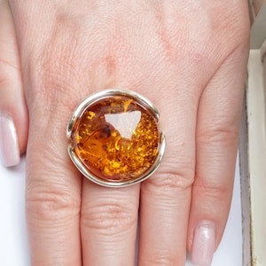Baltic Amber Ring, Adjustable Amber Ring, Statement Amber Ring, Adjustable Amber Ring, Amber Silver Ring, Cognac Amber, Amber Jewellery