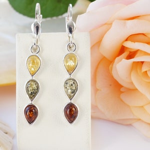 Amber Earrings,Dangle Amber Earrings, Baltic Amber Earrings,Multicolor Amber Earrings, Amber Drop Earrings,Amber Jewellery, Everyday Jewelry