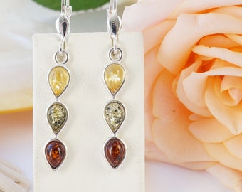 Amber Earrings,Dangle Amber Earrings, Baltic Amber Earrings,Multicolor Amber Earrings, Amber Drop Earrings,Amber Jewellery, Everyday Jewelry