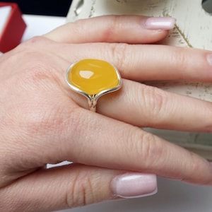 Genuine Amber Statement Ring, Real Yellow Amber Ring, Butterscotch Amber Ring, 100% Natural Amber Jewellery, Gift For Vegan, Pure Amber