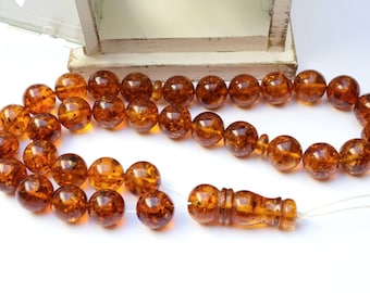 Cognac Baltic Amber Tesbih Misbaha, Islamic Prayer Beads