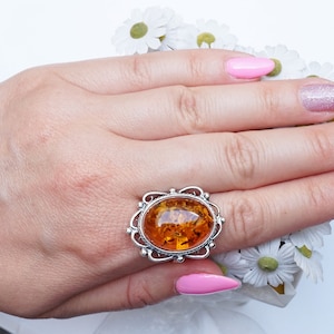 Beautiful Amber Ring, Elegant Amber Ring, Artistic Amber Ring, Natural Amber Ring, Orange Amber Ring, Golden Amber Ring, Amber Jewellery