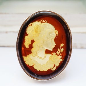 Natural Amber Ring, Adjustable Amber Ring, Amber Cameo Ring, Hand Carved Amber Ring, Cameo Ring, Hand Carved Jewelry, Handmade Amber Ring