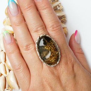 Large Amber Ring, Green Amber Ring, Baltic Amber Ring, Statement Ring, Oversized Amber Ring, Unique Amber, Amber Stone,Adjustable Ring,Green