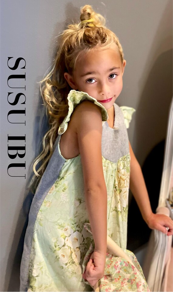 Boho fait main, robe vintage florale pour fille avec manches à