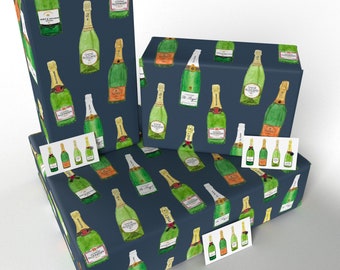 3 Blätter - Champagnerflaschen - 100% recycelt - ECO-freundliches Geschenkpapier (gefaltet) - neu verpackt