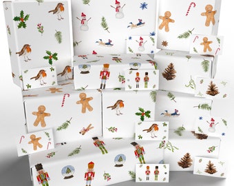 10 Blatt - Weihnachtsweißes Zehnerpack - 100% recycelt - ECO-freundliches festliches Geschenkpapier (gefaltet) - neu verpackt
