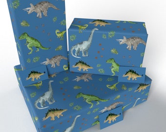 3 Blätter - Blaue Dinosaurier für Kinder - 100% recycelt - ECO-freundliches Geschenkpapier (gefaltet) - neu verpackt