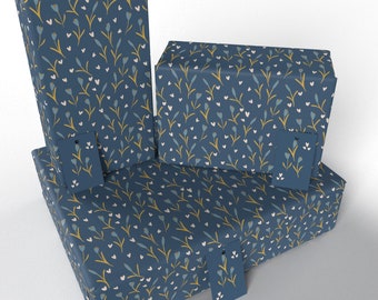 3 feuilles - Typha bleu - 100 % recyclé - Papier d'emballage cadeau d'anniversaire respectueux de l'environnement (plié) - Réemballé