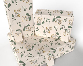 3 feuilles - Botaniques de luxe - 100 % recyclées - Papier cadeau d'anniversaire respectueux de l'environnement (plié) - Réemballé