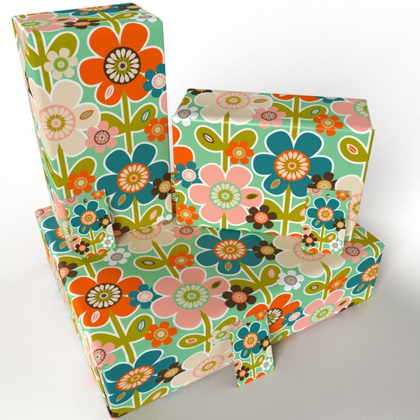 3 Sheets - Classic Vintage Retro Daisies - 100% Recycled - ECO Friendly Birthday Gift Wrap Wrapping Paper (Folded) - Re-wrapped