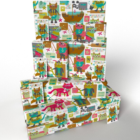 Papier d'emballage (3 feuilles) - Chats festifs