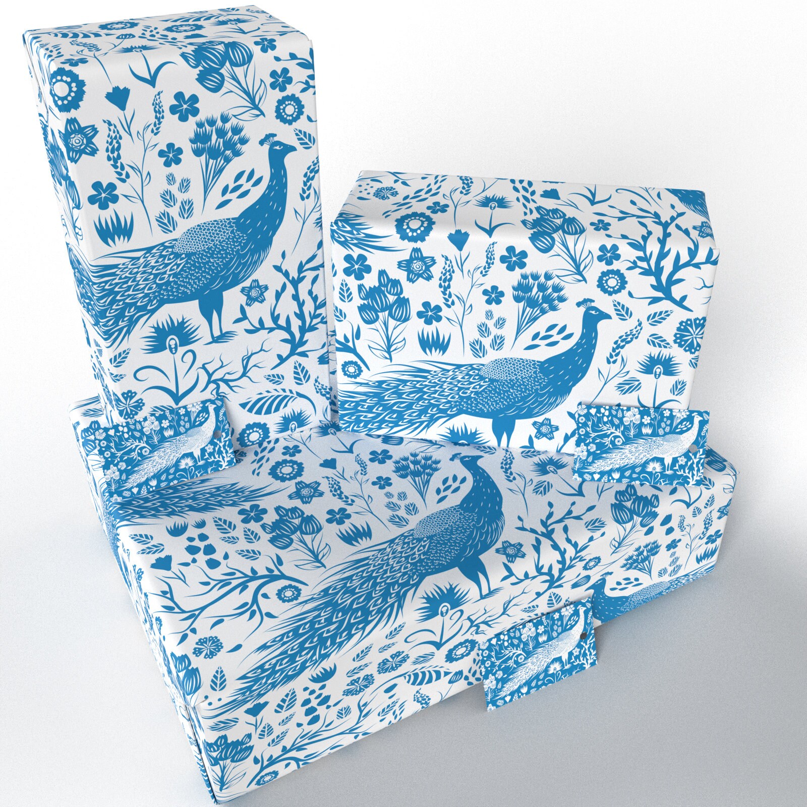 Dark Blue Floral Wrapping Paper, Gift Wrapping, Wrapping Paper, 2, 5 or 10  Sheets , Comes in a Tube Box
