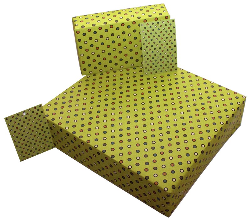 ECO Friendly Birthday Gift Wrap Wrapping Paper Sheets /& Tags by Re-wrapped\u2019 100/% Recycled Vintage Retro Yellow Dots