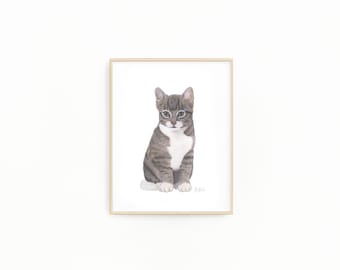 SALE - 5x7" Grey Striped Tabby Cat Fine Art Print - Etsy