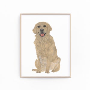 ゴールデン レトリバーの絵画、クリップアート、印刷可能、ペットの肖像画、特製カクテル メニュー、結婚式の詳細、保育室、本棚、デジタル プリント