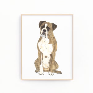 ブリンドル ボクサー犬の絵画、印刷可能、ペットの肖像画、特製カクテル メニュー、結婚式の詳細、子供部屋、本棚、シャワー、新築祝い