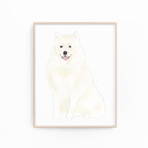 サモエド アメリカン エスキモー ドッグの絵画、印刷可能、ペットの肖像画、特製カクテル、結婚式の詳細、保育室、本棚、シャワー、犬のお母さん