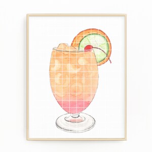 水彩画マイタイ赤面花嫁カクテル絵画、クリップアート、特製カクテルメニュー、バーカート、.png、デジタルプリントダウンロード