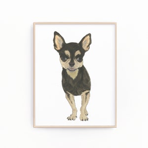 ブラック & タン ショートヘア チワワの絵画、印刷可能、ペットの肖像画、特製カクテル メニュー、結婚式の詳細、保育園、クリップアート、犬のお母さん