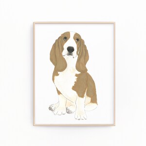 バセットハウンドの絵画、クリップアート、印刷可能、ペットの肖像画、特製カクテルメニュー、結婚式の詳細、保育室、本棚、デジタルプリント