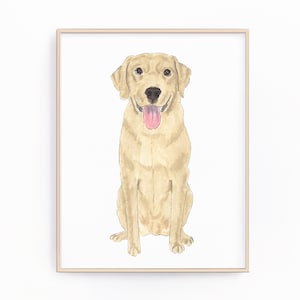 黄色のラブラドールの絵画、クリップアート、印刷可能、ペットの肖像画、特製カクテル メニュー、結婚式の詳細、保育室、本棚、デジタル プリント