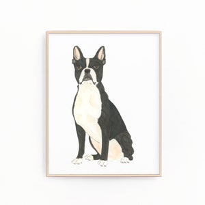 ボストン テリア犬の絵画、印刷可能、ペットの肖像画、特製カクテル メニュー、結婚式の詳細、子供部屋、本棚、クリップアート、新築祝い