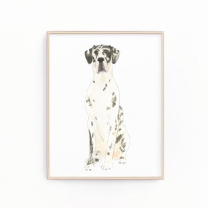 ハーレクイン グレートデーンの絵画、クリップアート、印刷可能、ペットの肖像画、特製カクテル メニュー、結婚式の詳細、保育室、本棚、デジタル プリント
