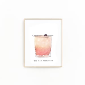 WYPRZEDAŻ - 5x7" Akwarela Old Fashioned Cocktail Fine Art Print