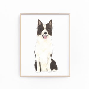 ボーダーコリーの絵画、クリップアート、印刷可能、ペットの肖像画、特製カクテル メニュー、結婚式の詳細、保育園、デジタル プリントのダウンロード