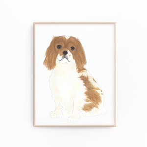 ブレナム キャバリア キング チャールズ スパニエルの絵画、印刷可能、ペットの肖像画、特製カクテル メニュー、結婚式の詳細、保育室、本棚