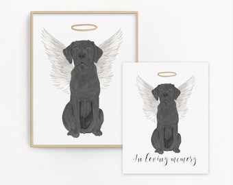 Black Lab Memorial Print and Sympathy Card Bundle, Angel Dog Print, Pet Loss Memorial Gift Portrait, Rainbow Bridge, Pet Portrait, Halo