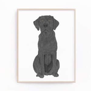 黒のラブラドールの絵画、犬のクリップアート、印刷可能、ペットの肖像画、特製カクテル メニュー、結婚式の詳細、保育室、本棚、デジタル プリント