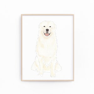 グレートピレニーズ犬の絵画、クリップアート、印刷可能、ペットの肖像画、特製カクテルメニュー、結婚式の詳細、保育室、本棚、デジタルプリント