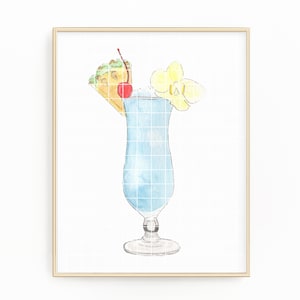 水彩ブルーハワイアントロピカルカクテルペインティング、クリップアート、特製カクテルメニュー、バーカート、.png、デジタルプリントダウンロード
