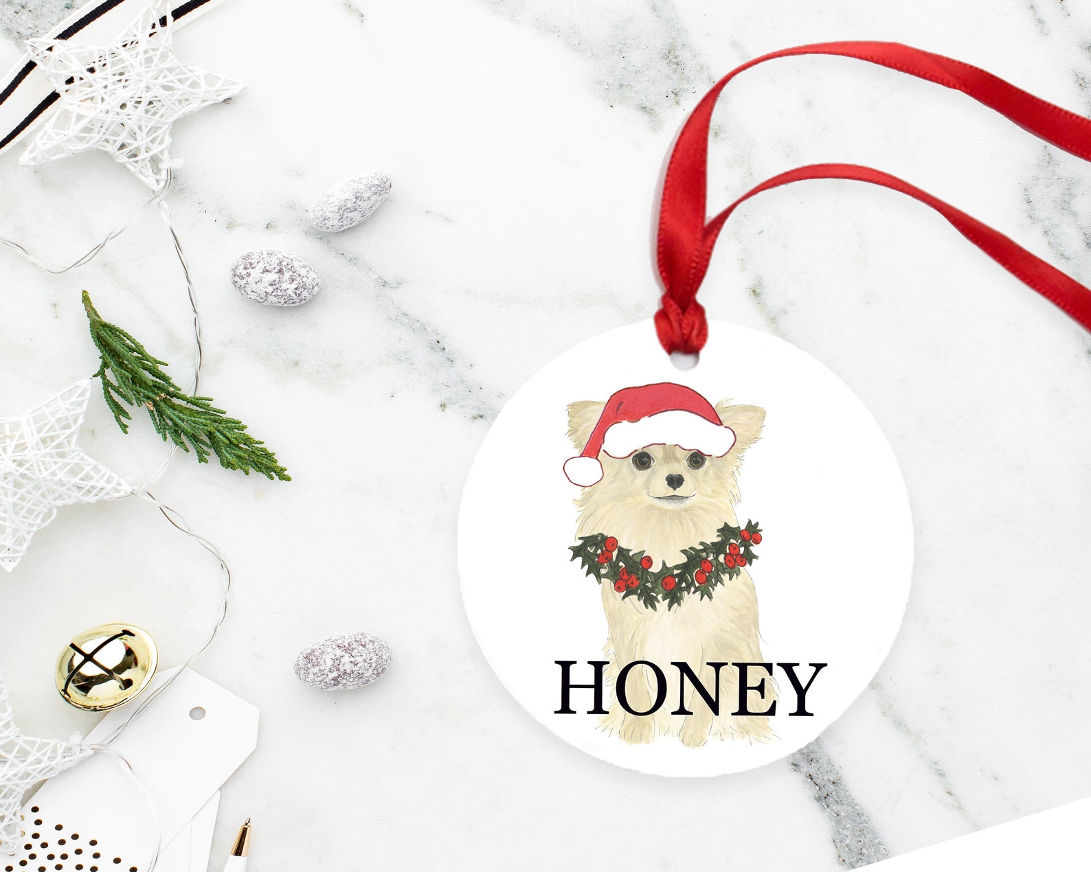 Personalized Chihuahua Long Haired Fawn Christmas Ornament Etsy