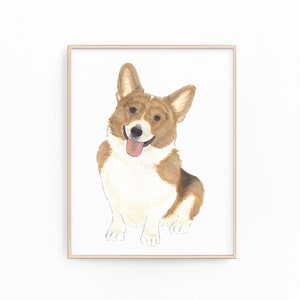 赤と白のコーギーの絵画、印刷可能、ペットの肖像画、特製カクテル メニュー、結婚式の詳細、子供部屋、本棚