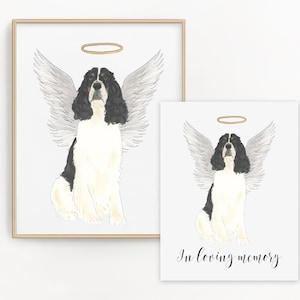 Englischer Springer Spaniel-Gedenkdruck und Beileidskarten-Set, Engelshund-Druck, Haustierverlust-Gedenkgeschenk-Porträt, Regenbogenbrücke