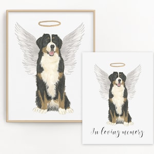 Berner Sennenhund Trauerkarte und Beileid Karte Bundle, Engel Hund Druck, Haustier Verlust Gedenkgeschenk Porträt, Regenbogenbrücke, Haustier Porträt