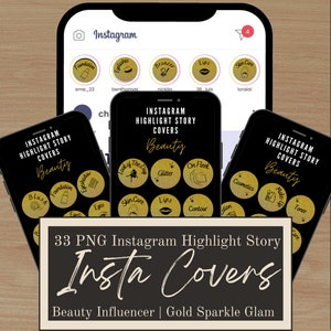 33 Beauty Instagram Highlight Covers | Business Gold-Sparkle Glam Theme | IG Highlight Covers | Social Media | PNG Digital Download