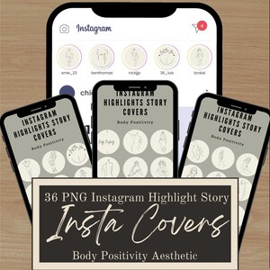 36 Body Positive Instagram Highlight Covers | Minimalist Aesthetic | Social Media Icons | Customizable in Canva or Instant Download
