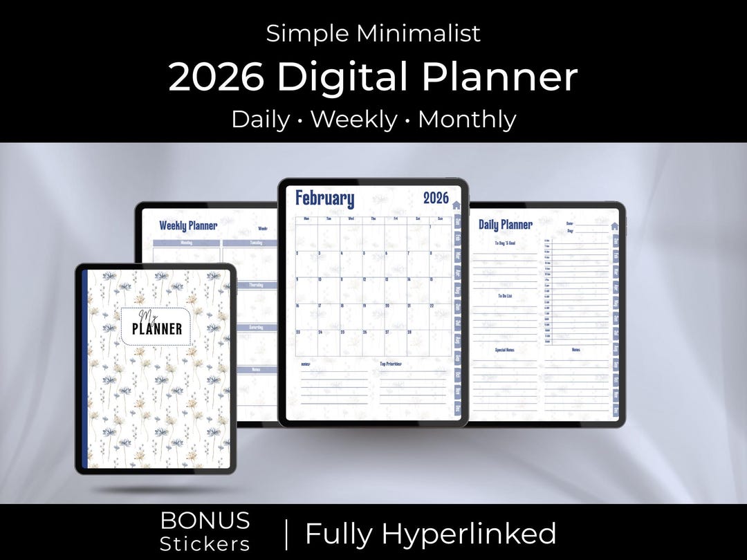 2026 Digital Planner | Minimalist Hyperlinked PDF With Bonus Stickers ...