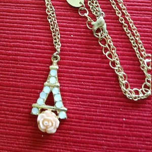 Eiffel Tower Necklace with rose and gem decor
