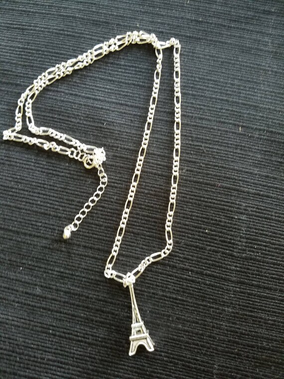 Vintage Eiffel Tower Brass Hearts Parisian Long Charm Necklace French Romantic Shabby