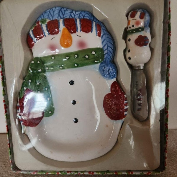 Snowman Cheese Plate with Spreader